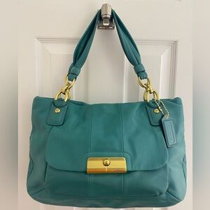 Coach Vintage Kristin Turquoise Shoulder Bag with Gold Hardware